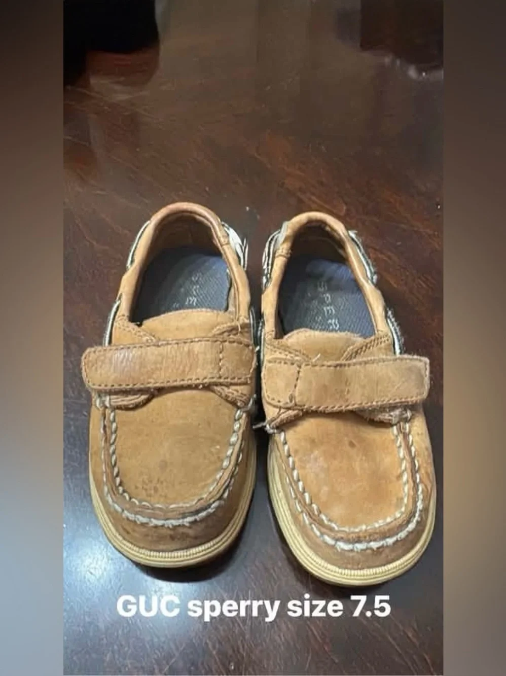 Sperry Kids Tan Suede Hook-and-Loop Moccasins GUC